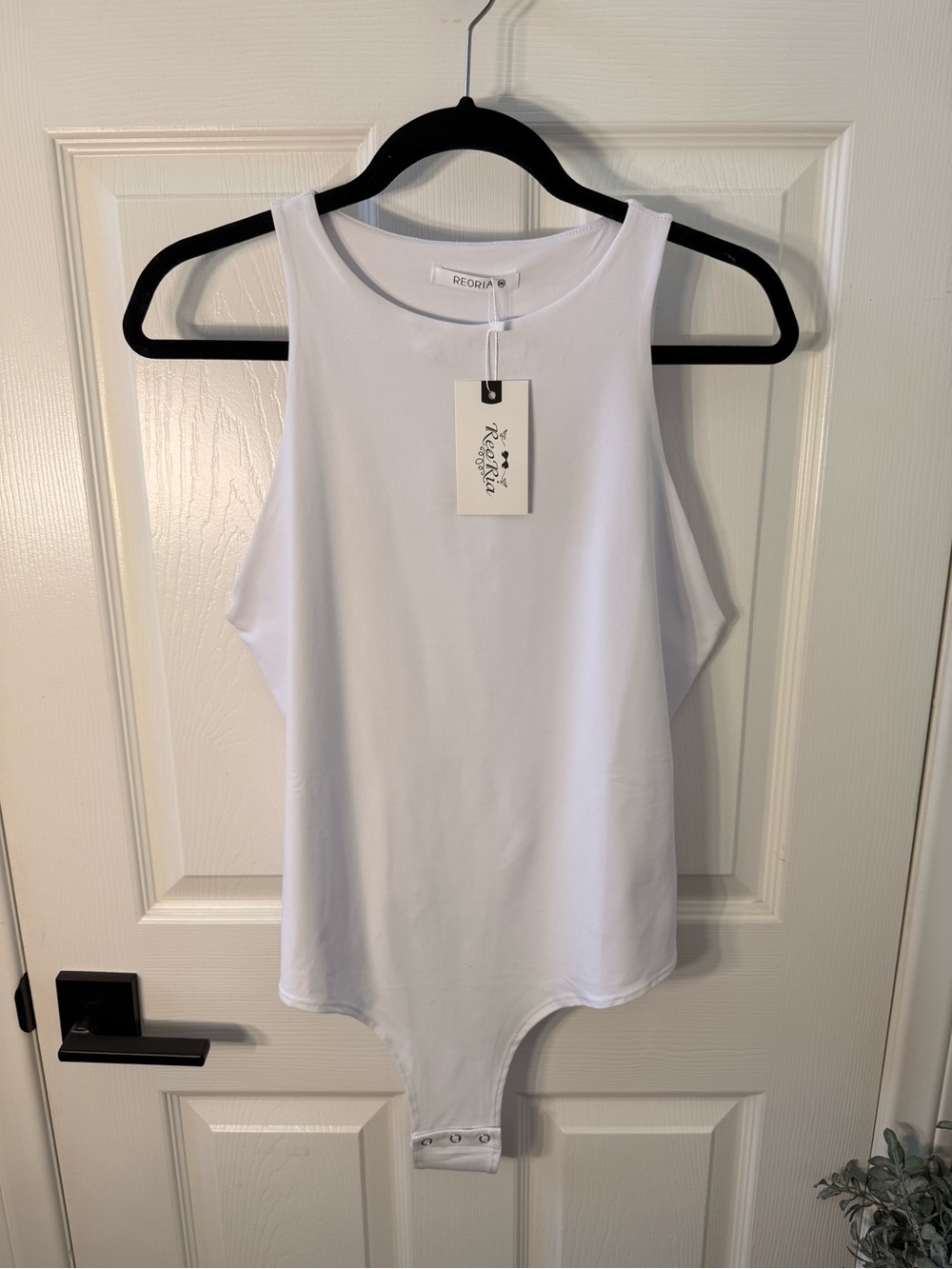ReoRia White Tank Bodysuit with High Neck